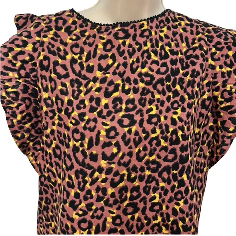 LOFT Leopard Print Cutout Back Ruffle Shell - Picture 5 of 8